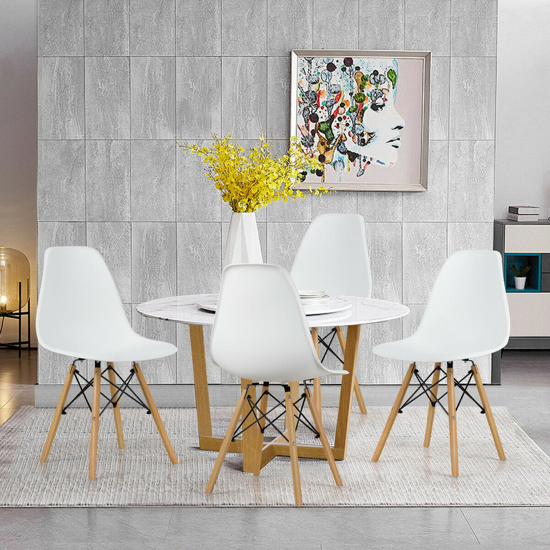 Set of 4 Modern Dining Side Chair Armless Home Office w/ Wood Legs White Image 3