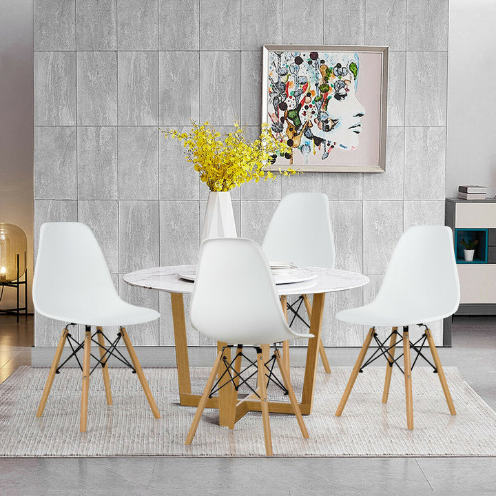 Set of 4 Modern Dining Side Chair Armless Home Office w/ Wood Legs White Image 3