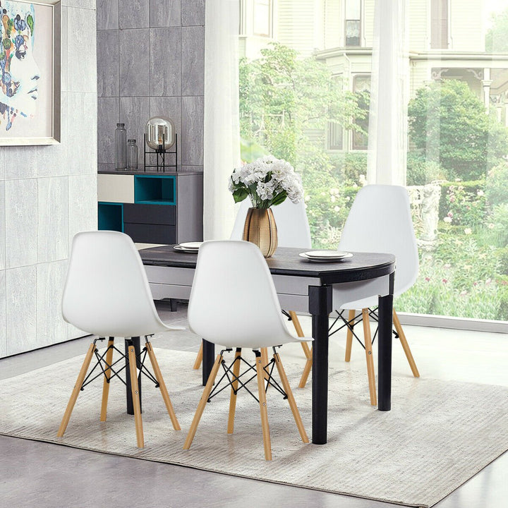 Set of 4 Modern Dining Side Chair Armless Home Office w/ Wood Legs White Image 4