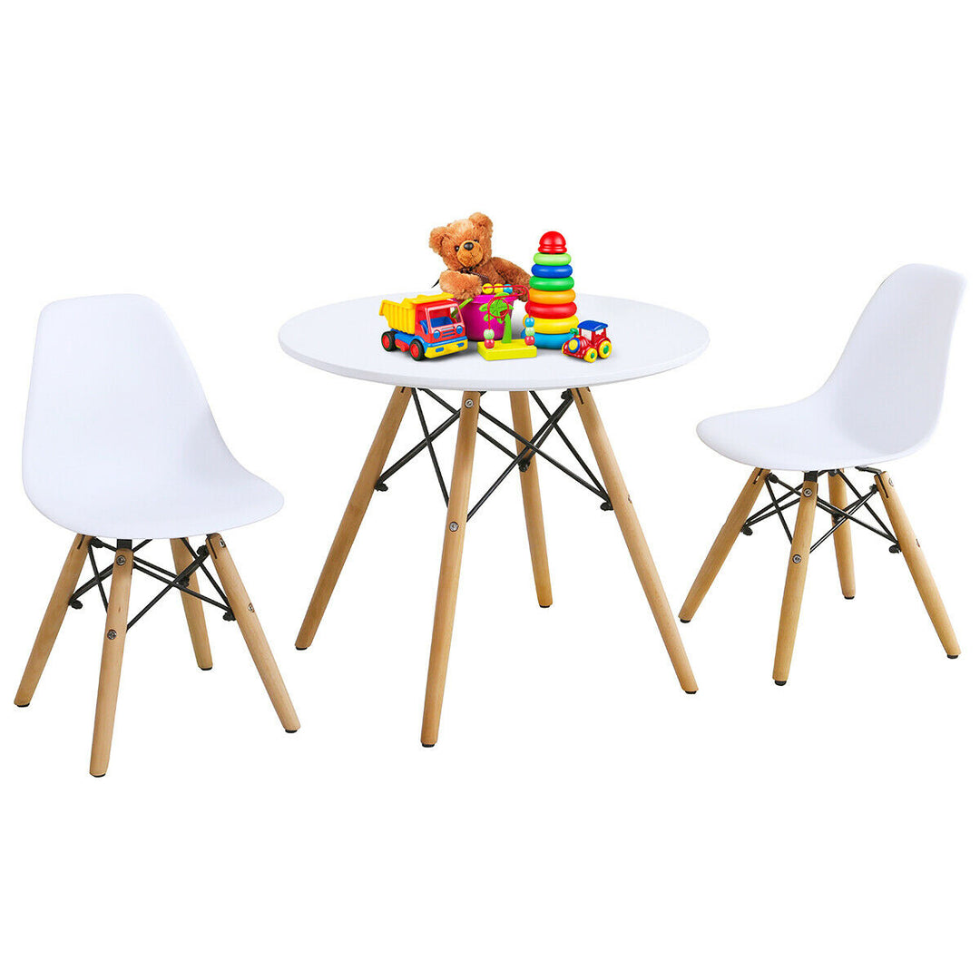 Kids Modern Dining Table Set Round Table with 2 Armless Chairs White Image 1