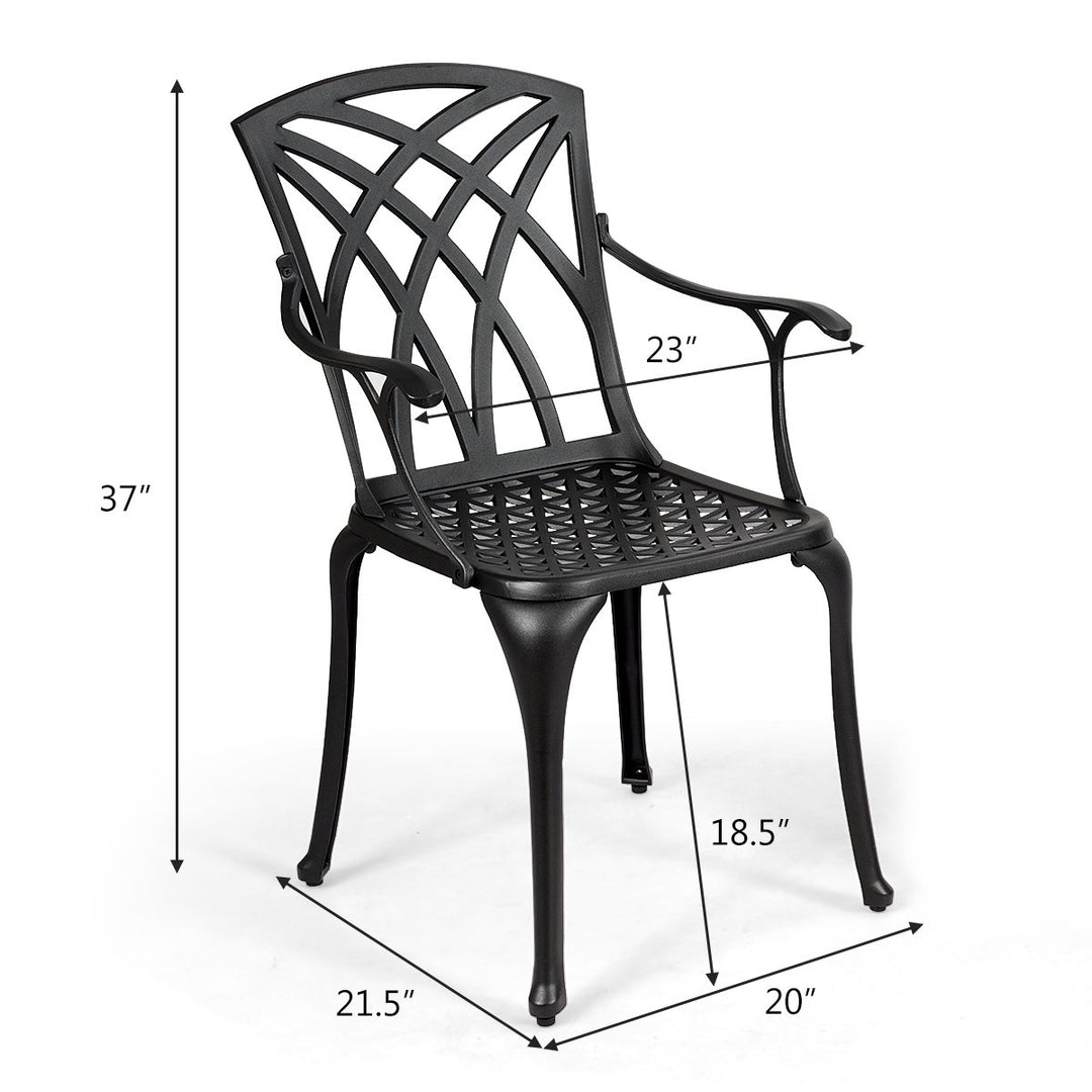 Set of 2 Cast Aluminum Dining Chairs Durable Solid Construction W/Armrest Black Image 3