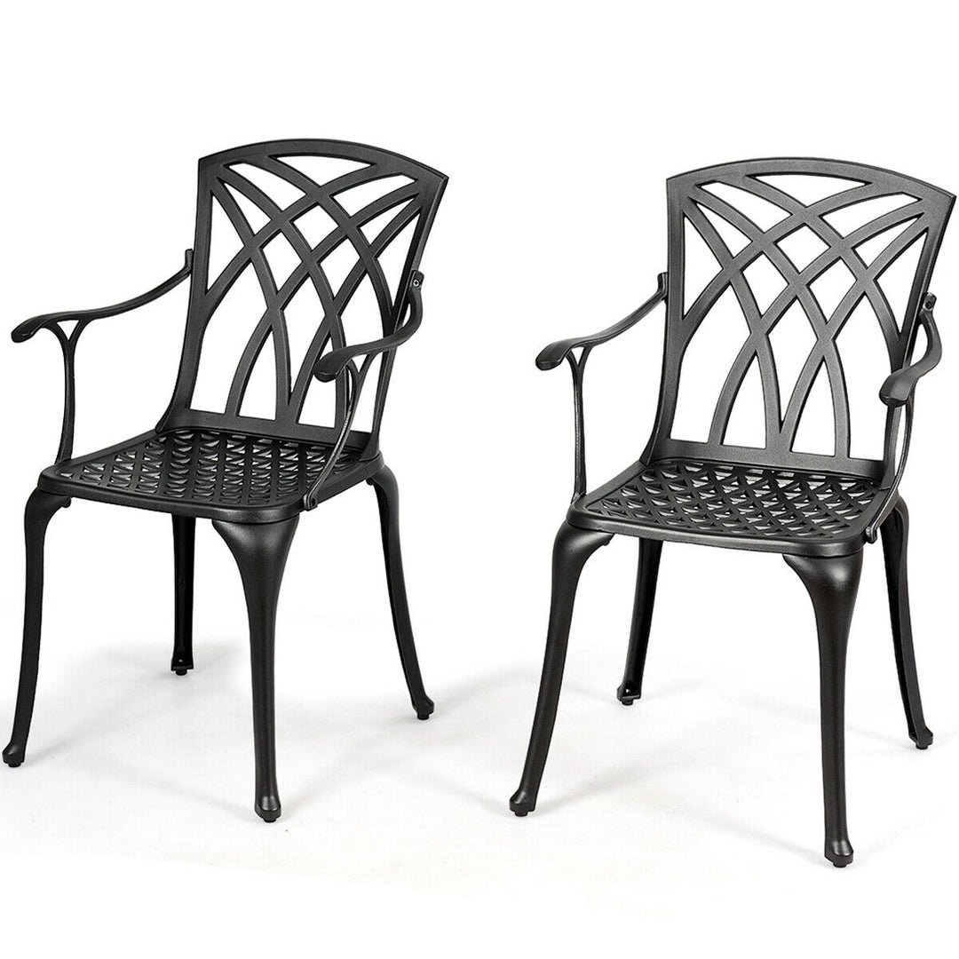 Set of 2 Cast Aluminum Dining Chairs Durable Solid Construction W/Armrest Black Image 4