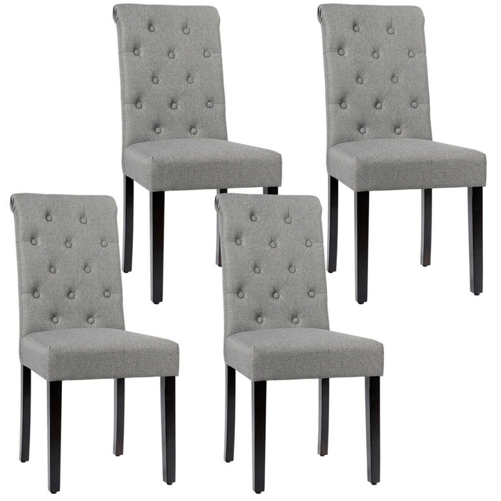 4PCS Upholstered Dining Chair High Back Armless Chair w/ Wooden Legs Grey Image 1