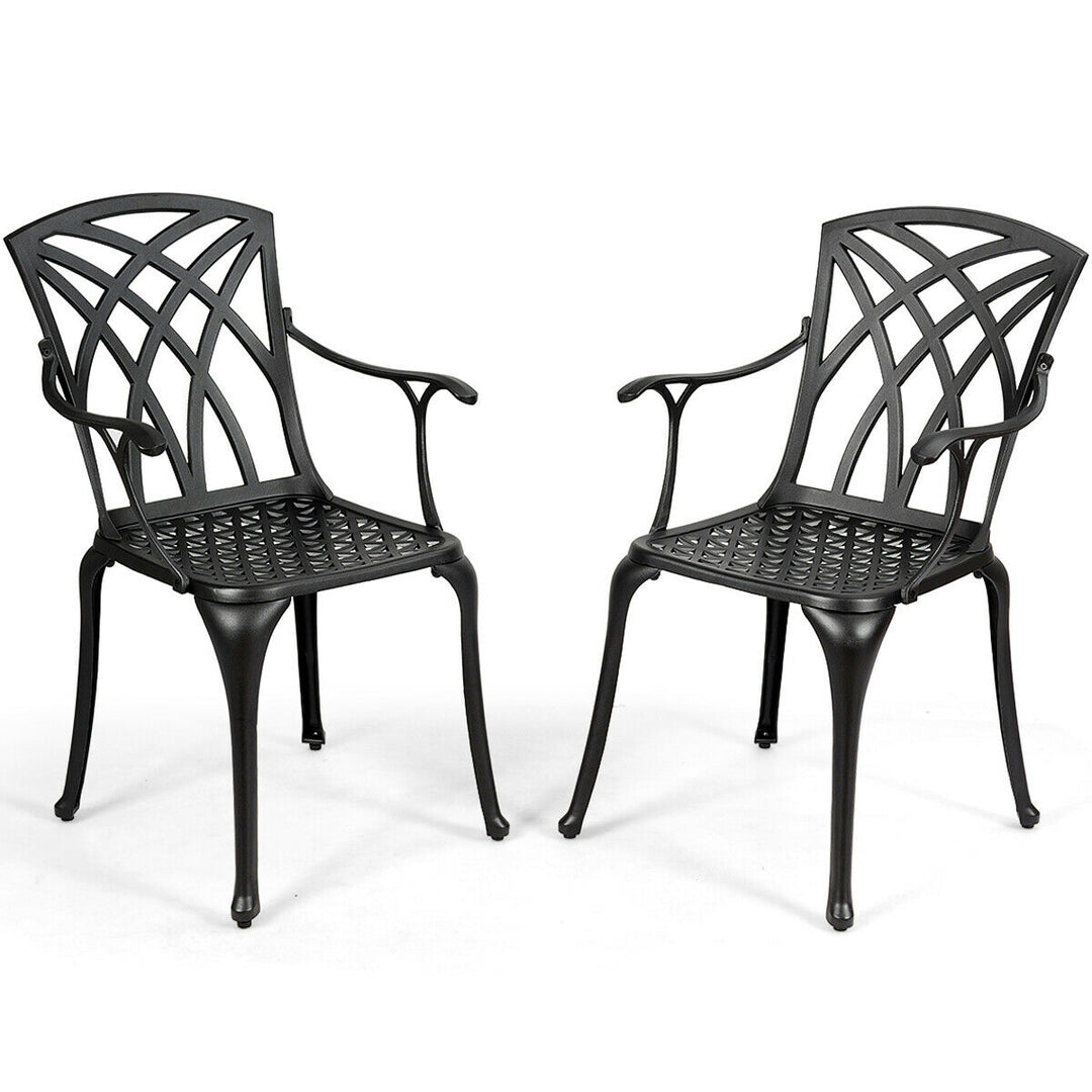 Set of 2 Cast Aluminum Dining Chairs Durable Solid Construction W/Armrest Black Image 5