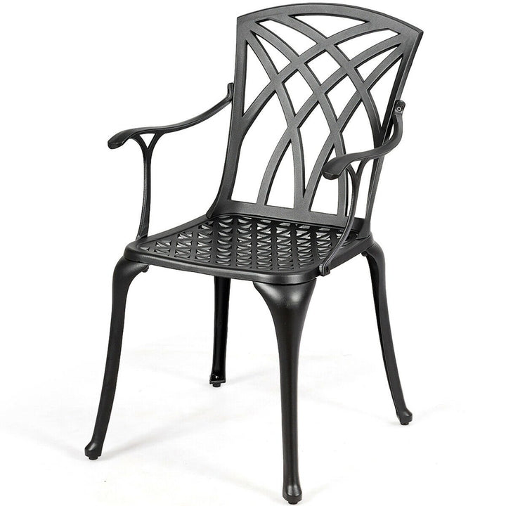 Set of 2 Cast Aluminum Dining Chairs Durable Solid Construction W/Armrest Black Image 6