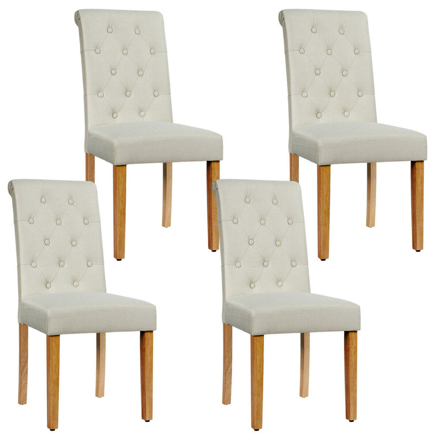 4PCS Upholstered Dining Chair High Back Armless Chair w/ Wooden Legs Beige Image 1