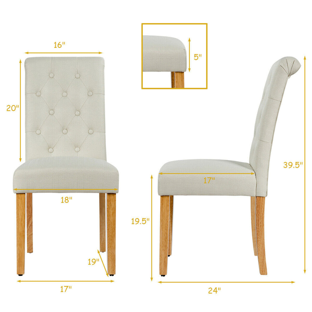 4PCS Upholstered Dining Chair High Back Armless Chair w/ Wooden Legs Beige Image 2