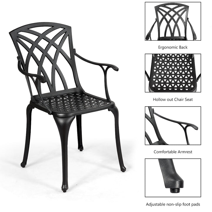 Set of 2 Cast Aluminum Dining Chairs Durable Solid Construction W/Armrest Black Image 9