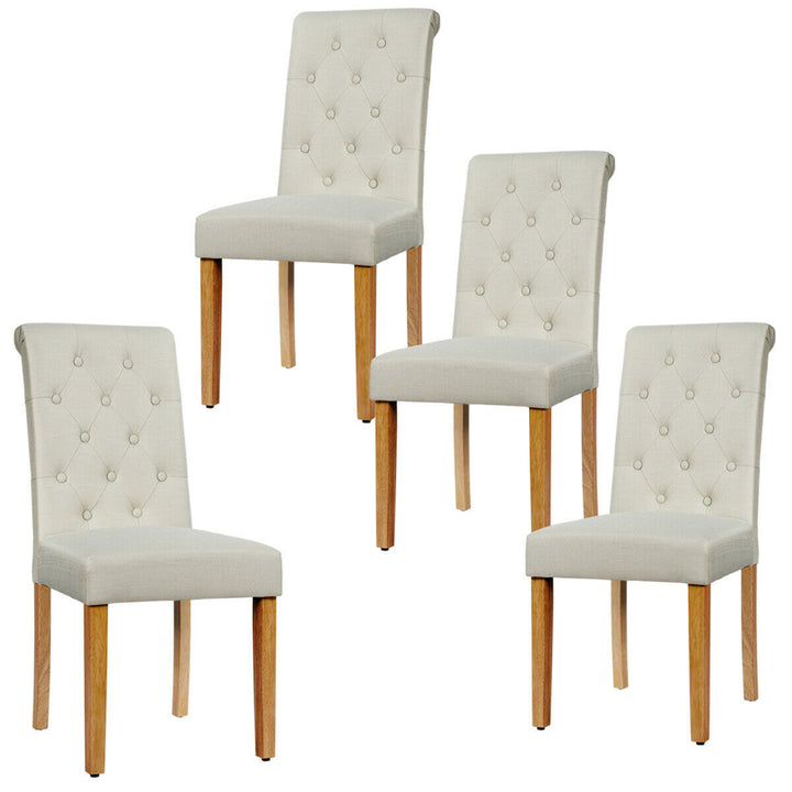 4PCS Upholstered Dining Chair High Back Armless Chair w/ Wooden Legs Beige Image 4