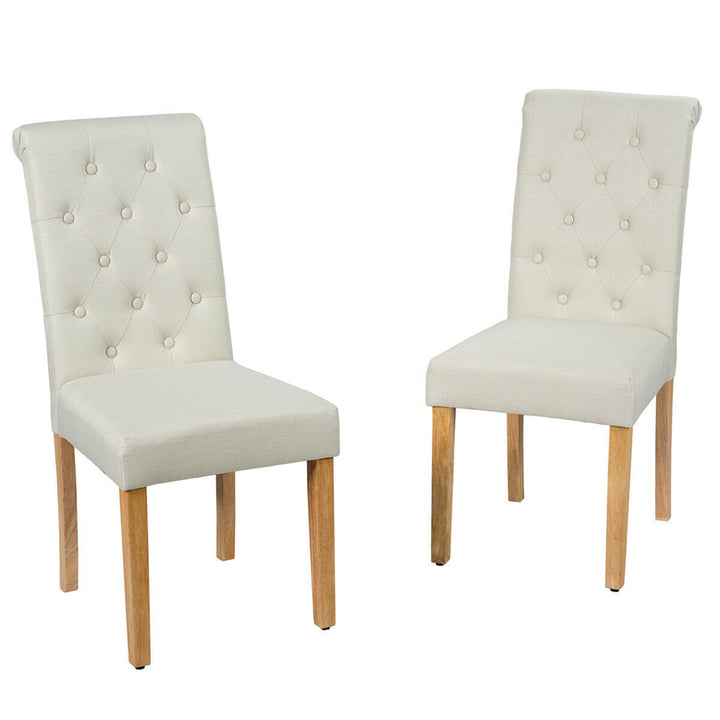 4PCS Upholstered Dining Chair High Back Armless Chair w/ Wooden Legs Beige Image 5