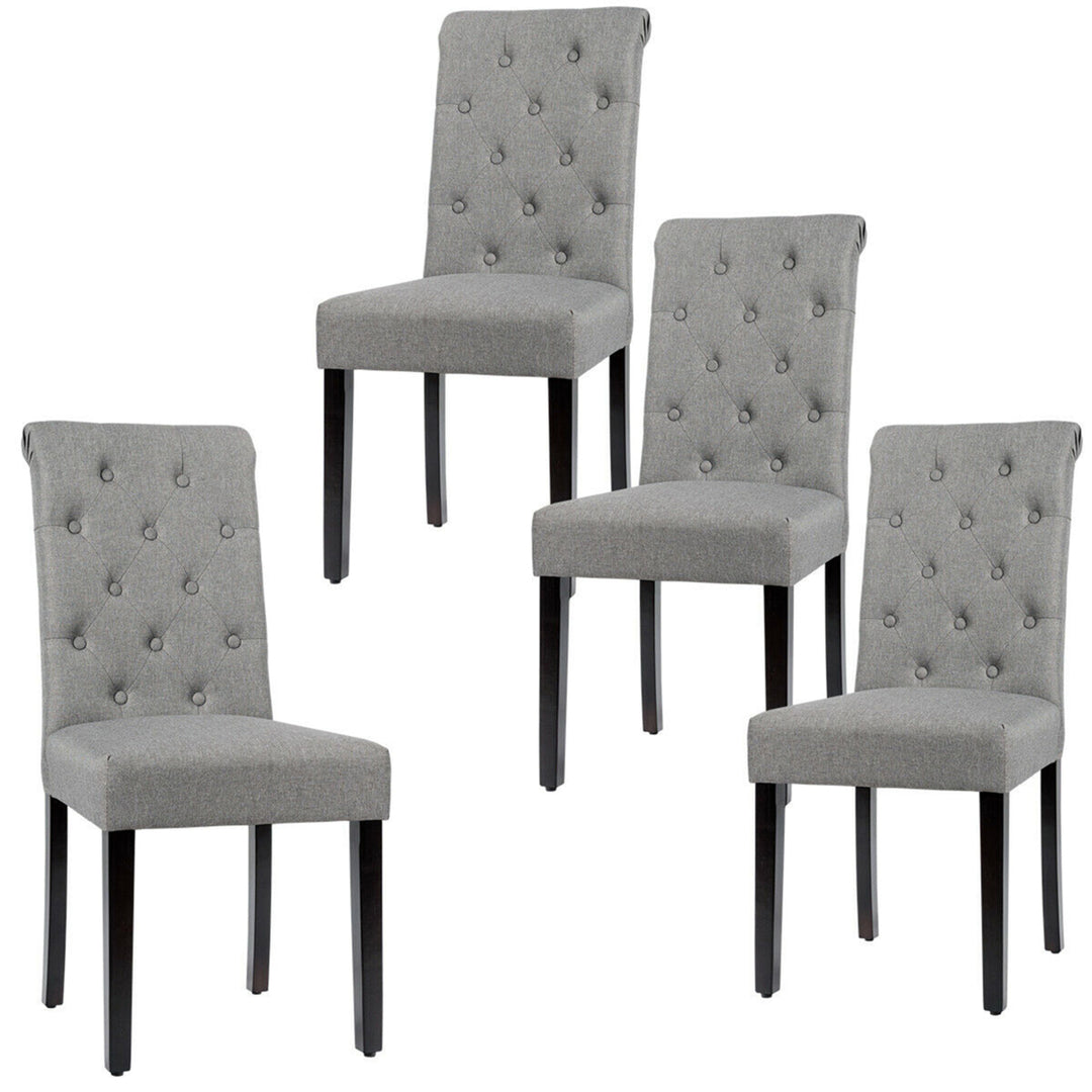 4PCS Upholstered Dining Chair High Back Armless Chair w/ Wooden Legs Grey Image 4