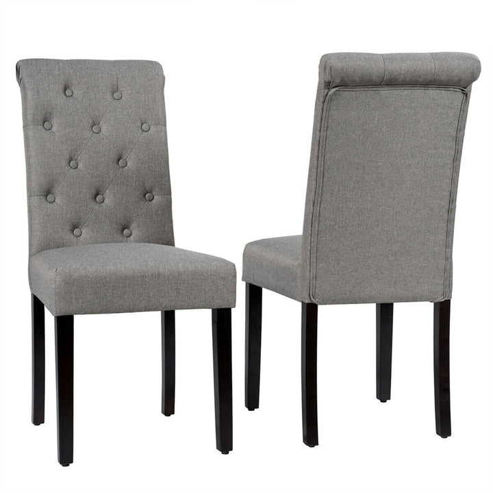 4PCS Upholstered Dining Chair High Back Armless Chair w/ Wooden Legs Grey Image 5