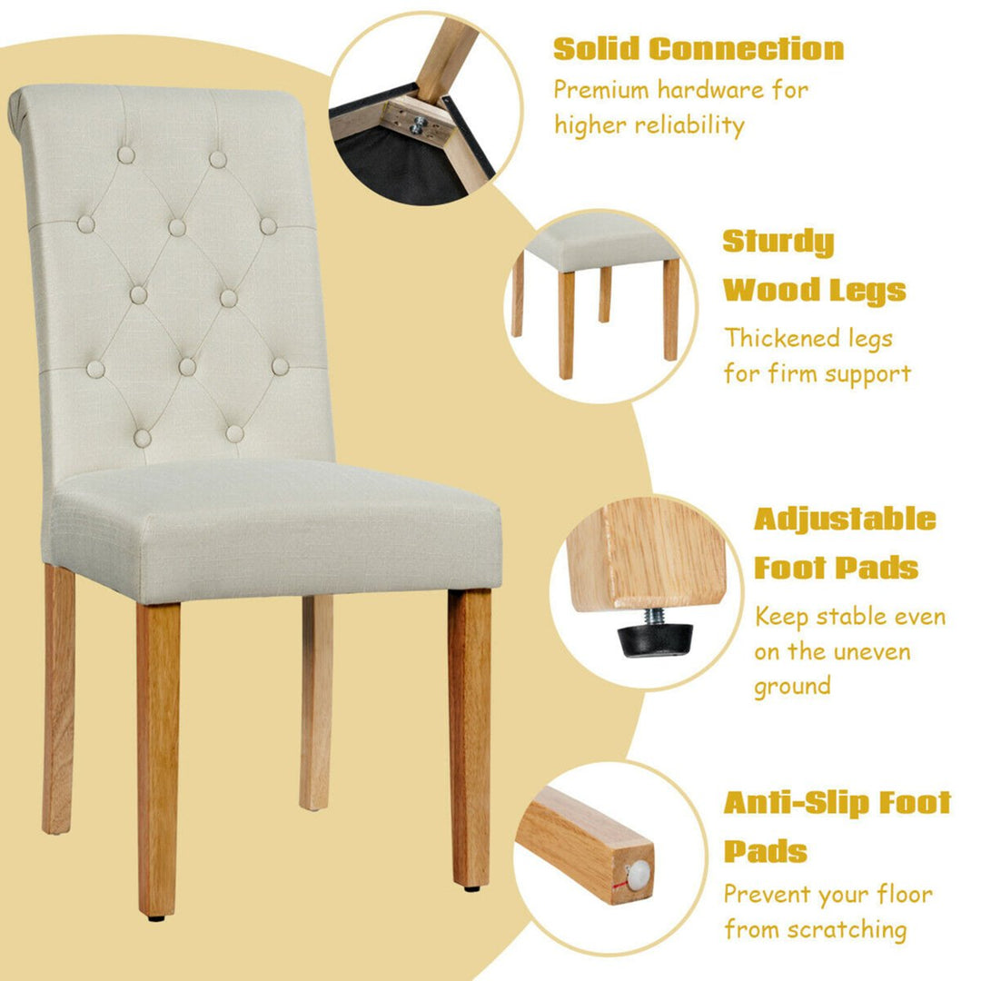 4PCS Upholstered Dining Chair High Back Armless Chair w/ Wooden Legs Beige Image 8