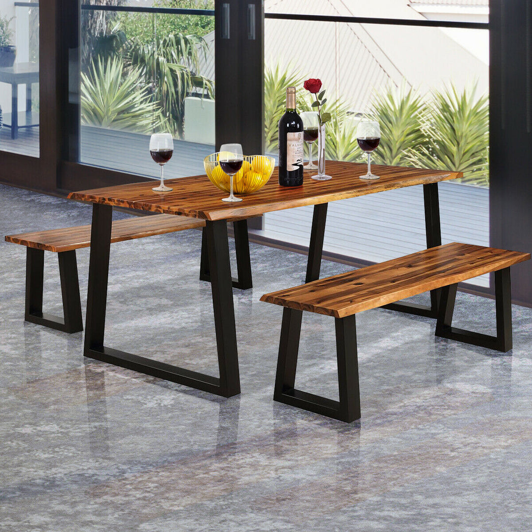 Rectangular Acacia Wood Dining Table Rustic Indoor andOutdoor Furniture Image 4