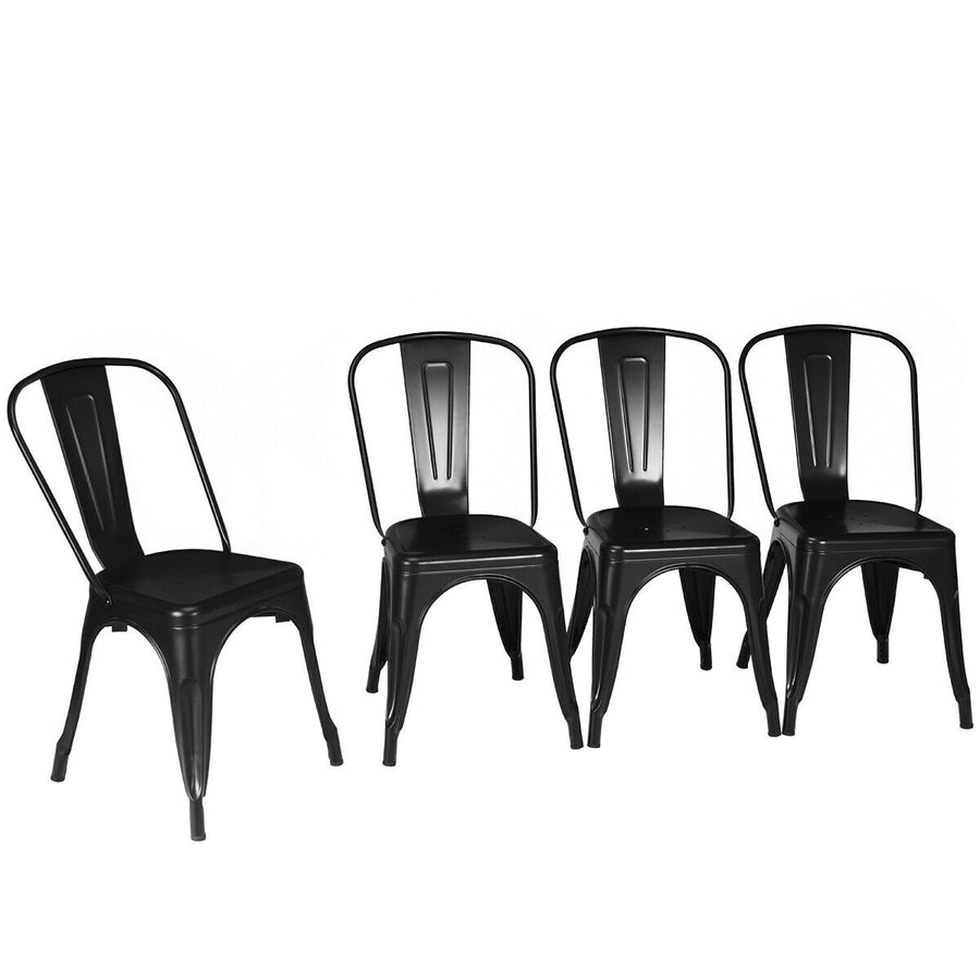 Set of 4 Metal Dining Chair Stackable Bar Cafe Side Chair Black Image 1