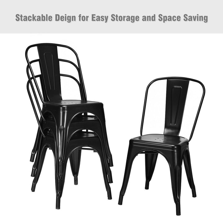 Set of 4 Metal Dining Chair Stackable Bar Cafe Side Chair Black Image 5