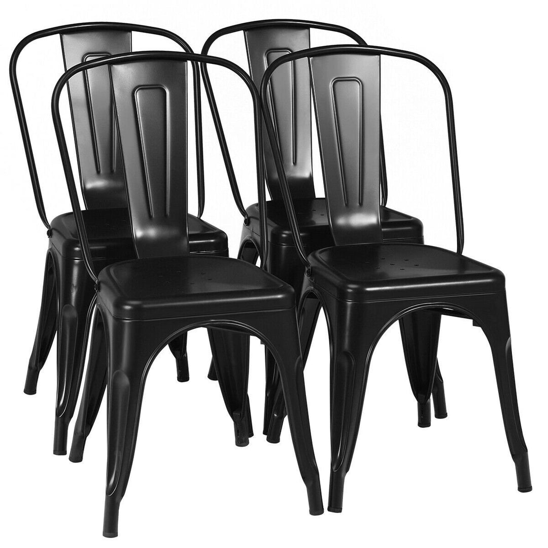 Set of 4 Metal Dining Chair Stackable Bar Cafe Side Chair Black Image 6