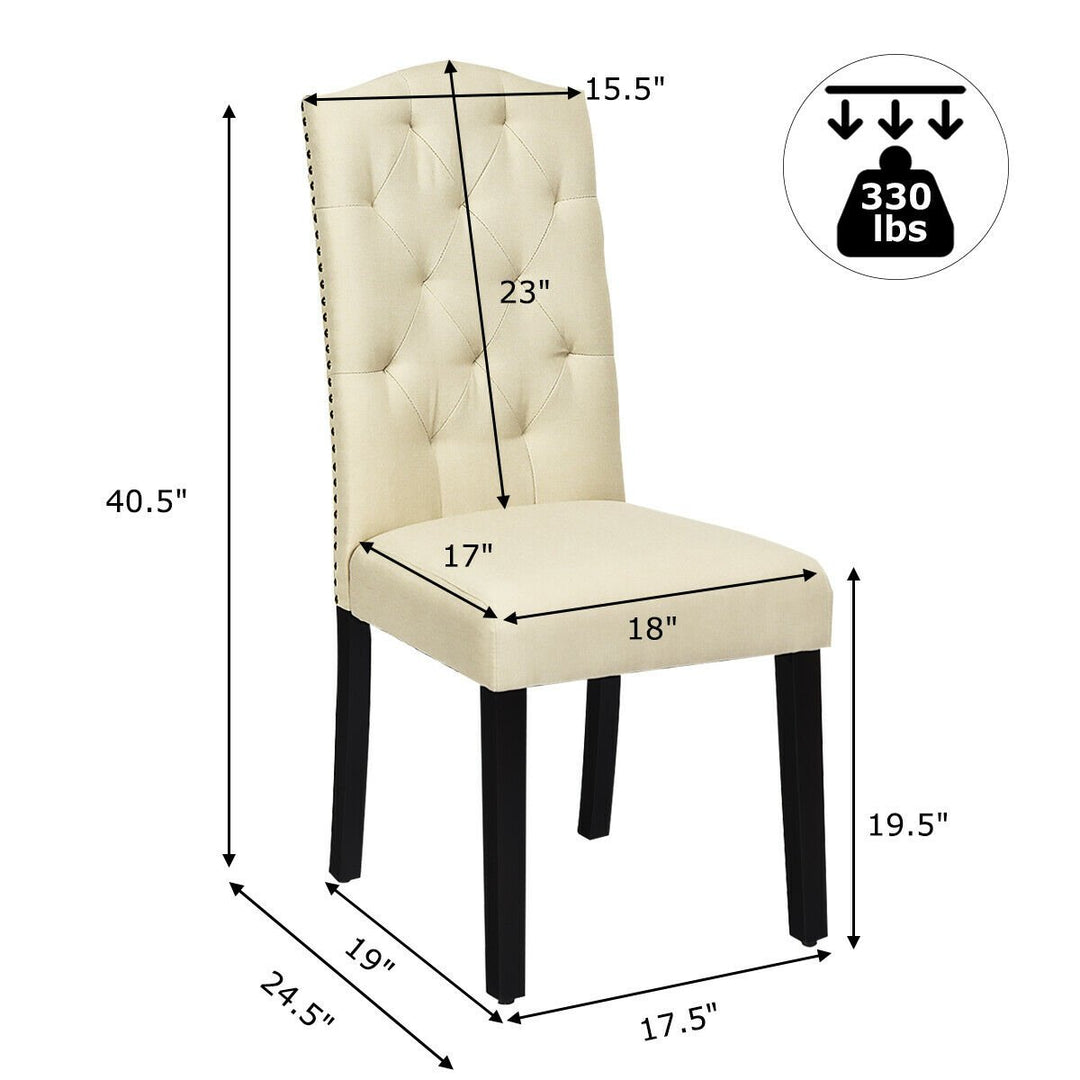 Set of 4 Beige Tufted Dining Chair Upholstered w/ Nailhead Trim and Rubber Wooden Legs Image 2