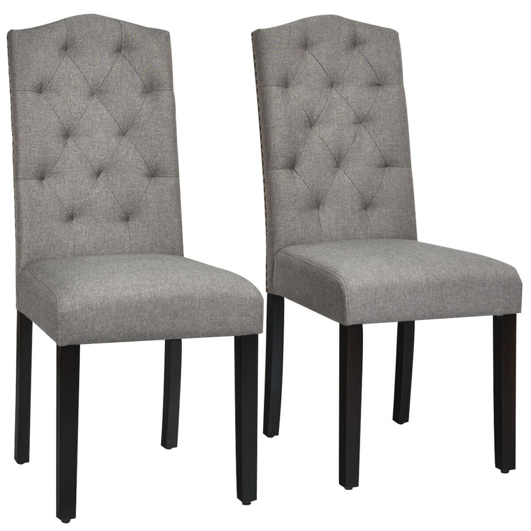 Set of 2 Tufted Dining Chair Upholstered w/ Nailhead Trim and Rubber Wooden Legs Image 1