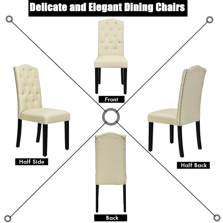 Set of 4 Beige Tufted Dining Chair Upholstered w/ Nailhead Trim and Rubber Wooden Legs Image 10