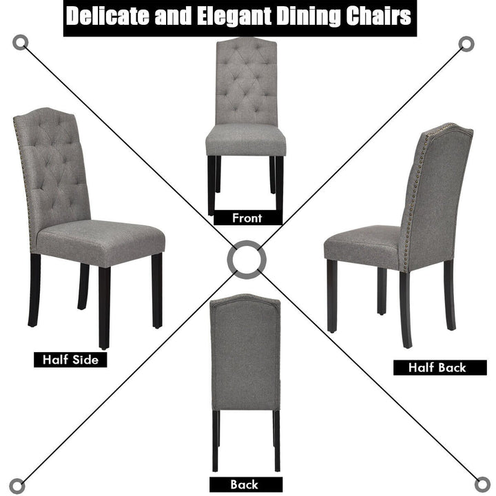 Set of 2 Tufted Dining Chair Upholstered w/ Nailhead Trim and Rubber Wooden Legs Image 10