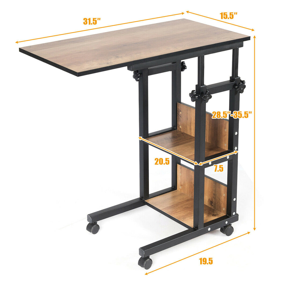 C-Shape Mobile Snack End Side Sofa Laptop Table W/Rolling Cart Height Adjustable Image 2