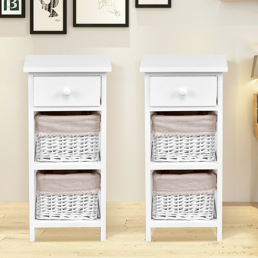 2 PC End Bedside Table Nightstand Chest Cabinet Image 1