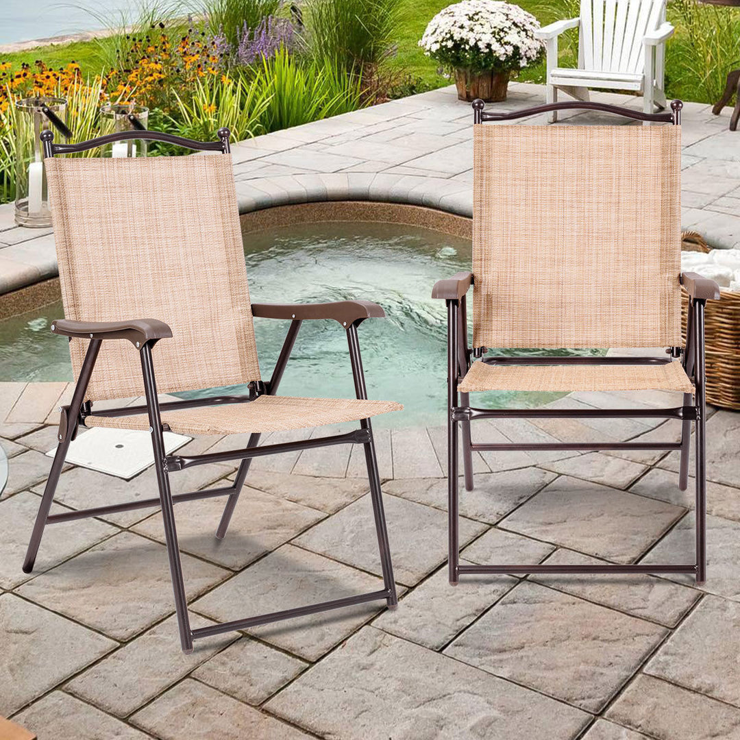 Gymax Set of 2 Folding Patio Furniture Sling Back Chairs Outdoors Image 1