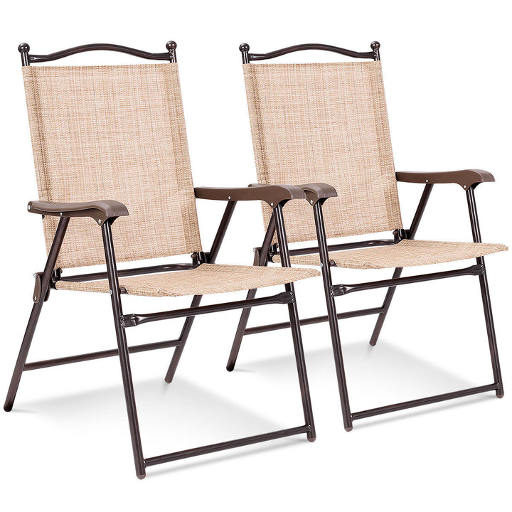 Gymax Set of 2 Folding Patio Furniture Sling Back Chairs Outdoors Image 2