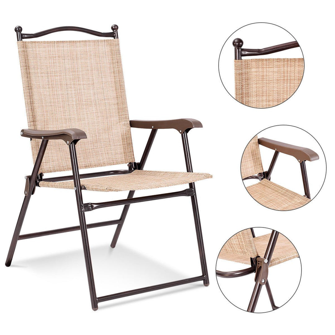 Gymax Set of 2 Folding Patio Furniture Sling Back Chairs Outdoors Image 4