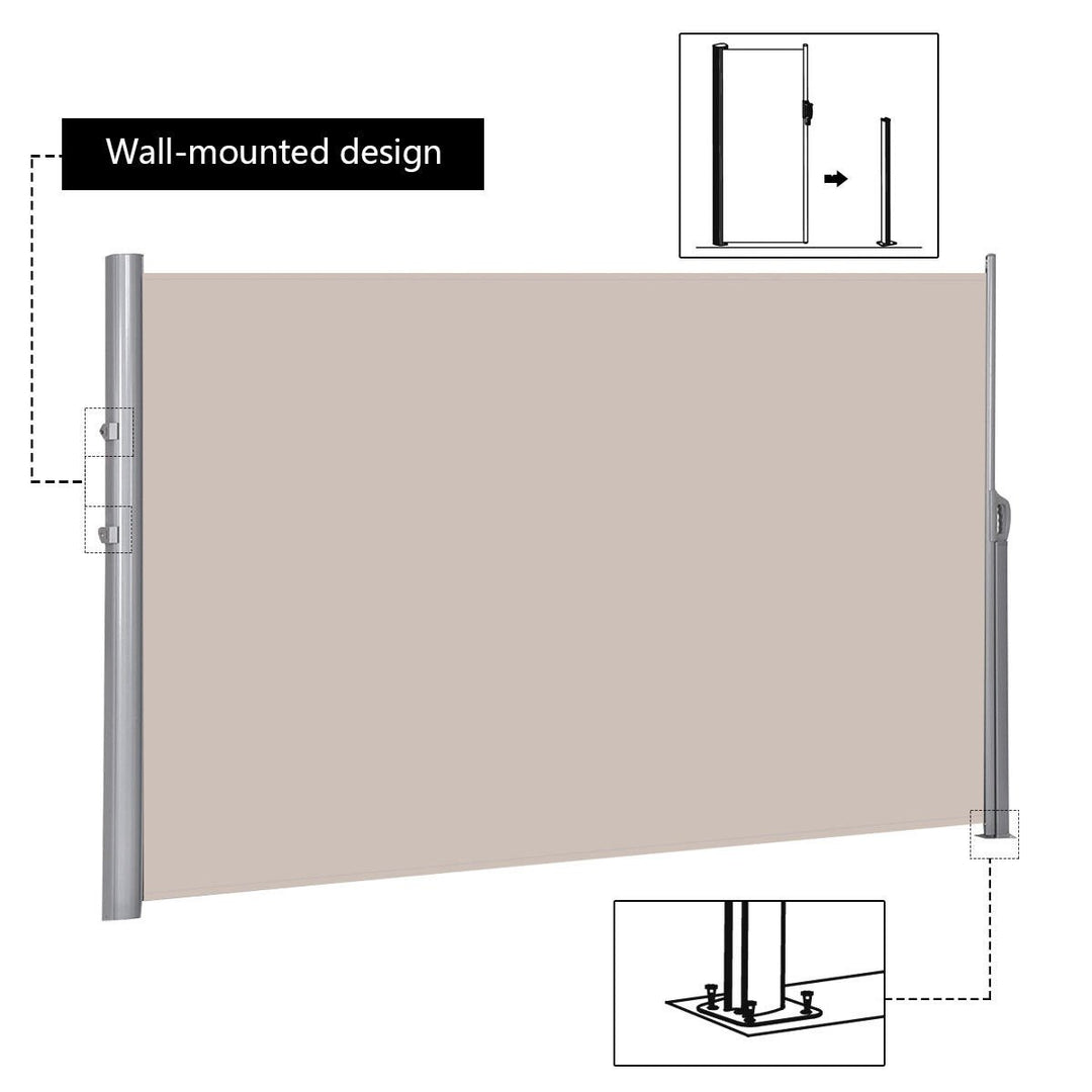 118.5 x 71 Patio Retractable Folding Side Awning Screen Privacy Divider Beige Image 2