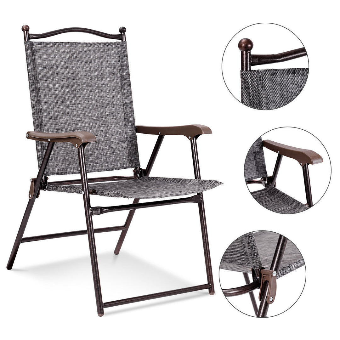 Set of 2 Folding Patio Furniture Sling Back Chairs Outdoors Gray Image 4