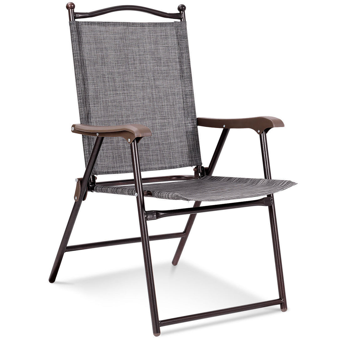 Set of 2 Folding Patio Furniture Sling Back Chairs Outdoors Gray Image 5