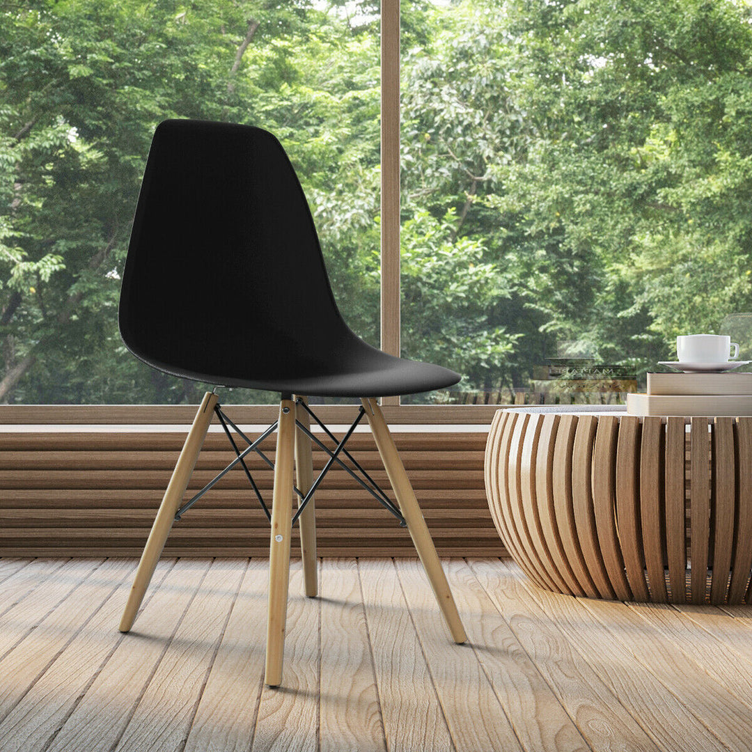 Set of 2 Modern Dining Side Chair Armless Home Office w/ Wood Legs Black Image 5