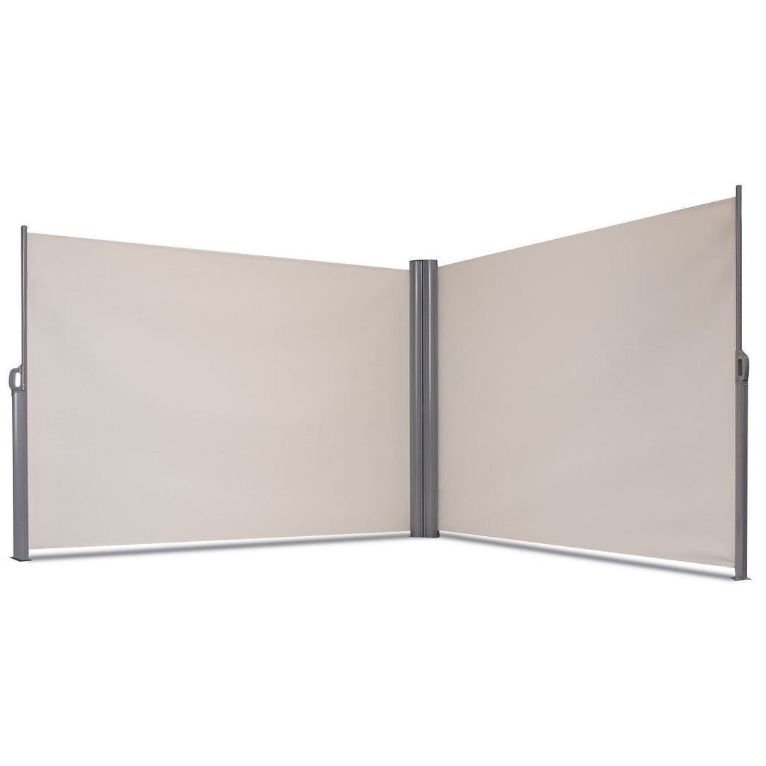 237 x 71 H Patio Retractable Double Folding Side Awning Screen Divider Beige Image 4