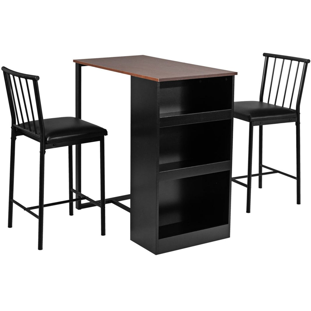 3 Piece Counter Height Pub Dining Set Kitchen Table and Chairs w/ Storage Espresso Image 4