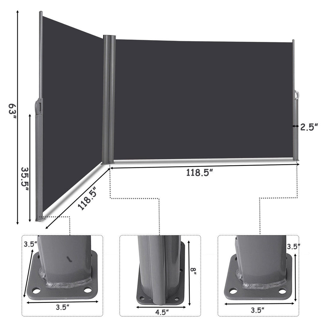 237x 63 H Patio Retractable Double Folding Side Awning Screen Divider Image 3