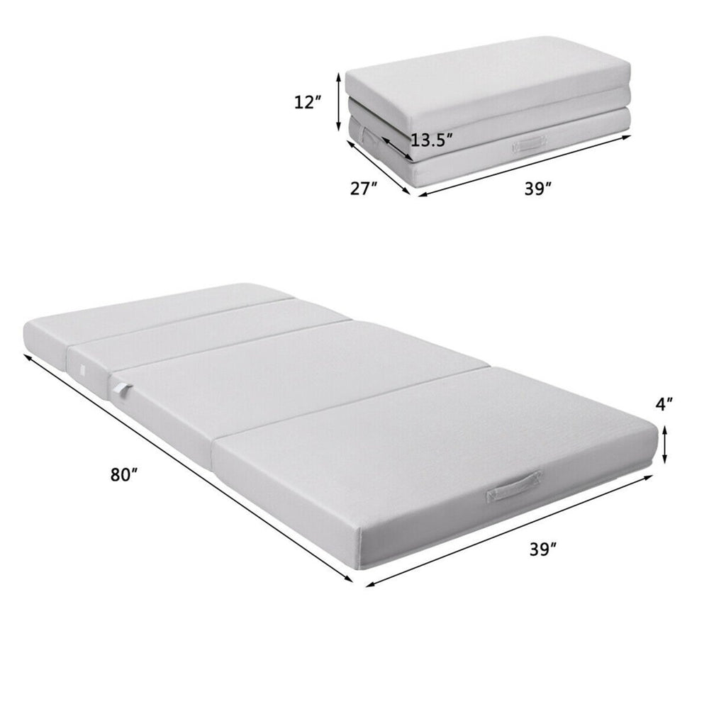 4 Twin XL Size Foam Folding Mattress Sofa Bed Guests Floor Mat Carrying Handles Image 2