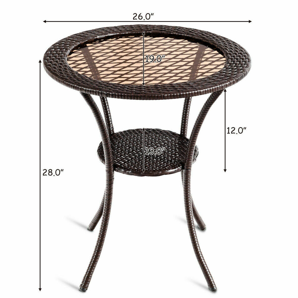 Round Rattan Wicker Coffee Table Glass Top Steel Frame Patio Furni W/Lower Shelf Image 2