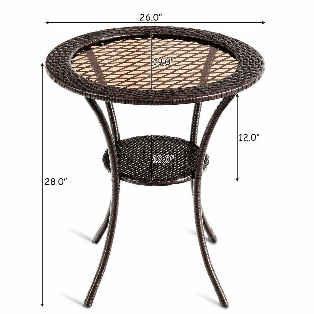 Round Rattan Wicker Coffee Table Glass Top Steel Frame Patio Furni W/Lower Shelf Image 2