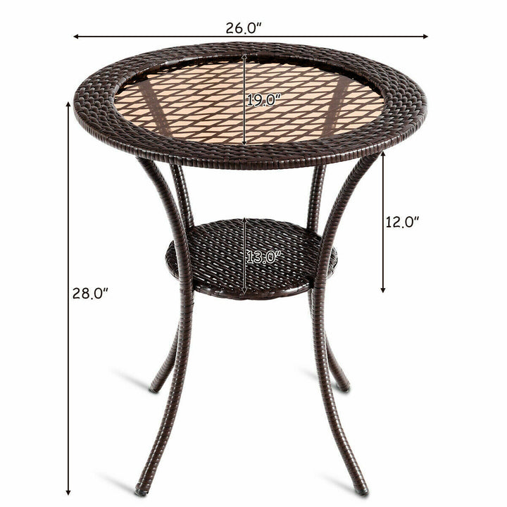 Round Rattan Wicker Coffee Table Glass Top Steel Frame Patio Furni W/Lower Shelf Image 2