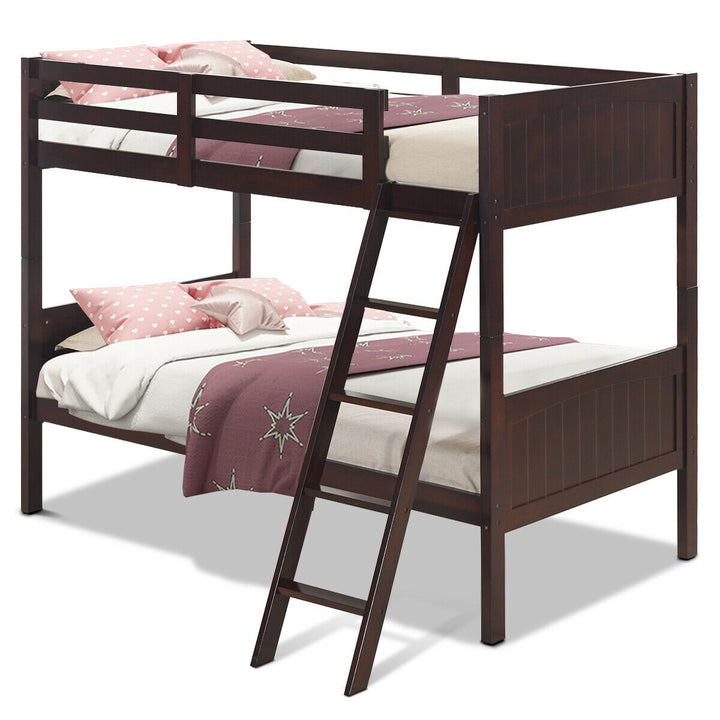 Wooden Twin Over Twin Bunk Beds Convertable 2 Individual Twin Beds Espresso Image 3