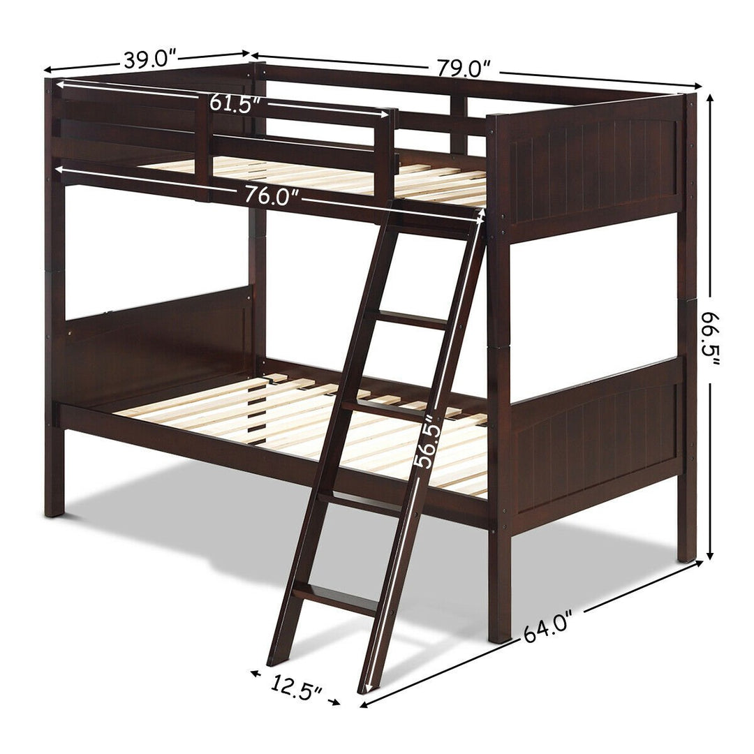 Wooden Twin Over Twin Bunk Beds Convertable 2 Individual Twin Beds Espresso Image 2