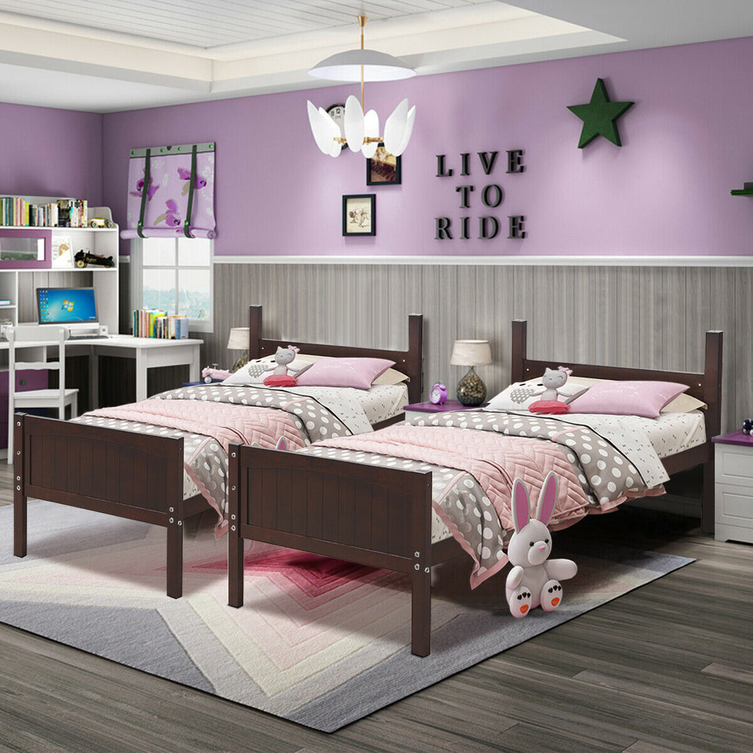 Wooden Twin Over Twin Bunk Beds Convertable 2 Individual Twin Beds Espresso Image 4