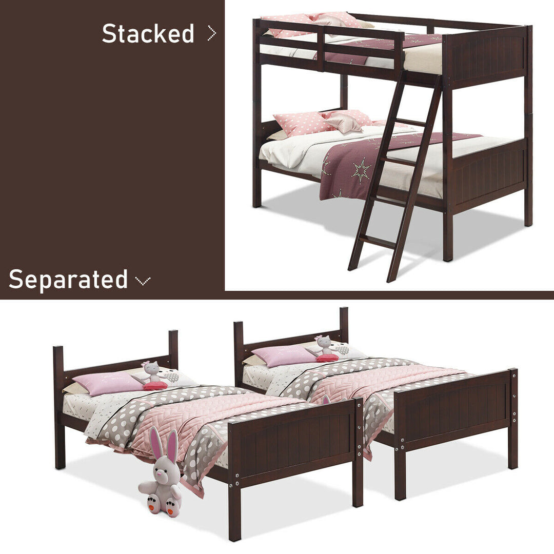 Wooden Twin Over Twin Bunk Beds Convertable 2 Individual Twin Beds Espresso Image 5