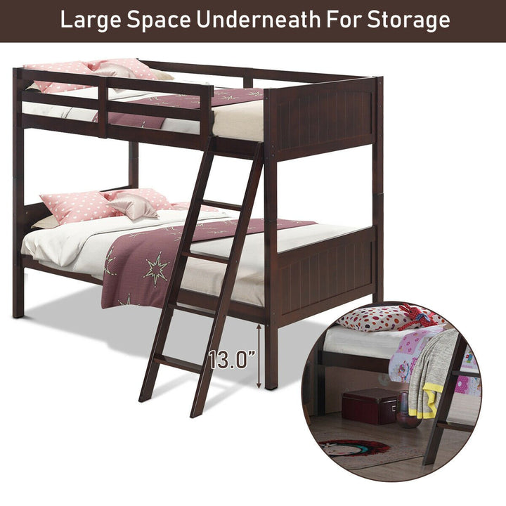 Wooden Twin Over Twin Bunk Beds Convertable 2 Individual Twin Beds Espresso Image 6