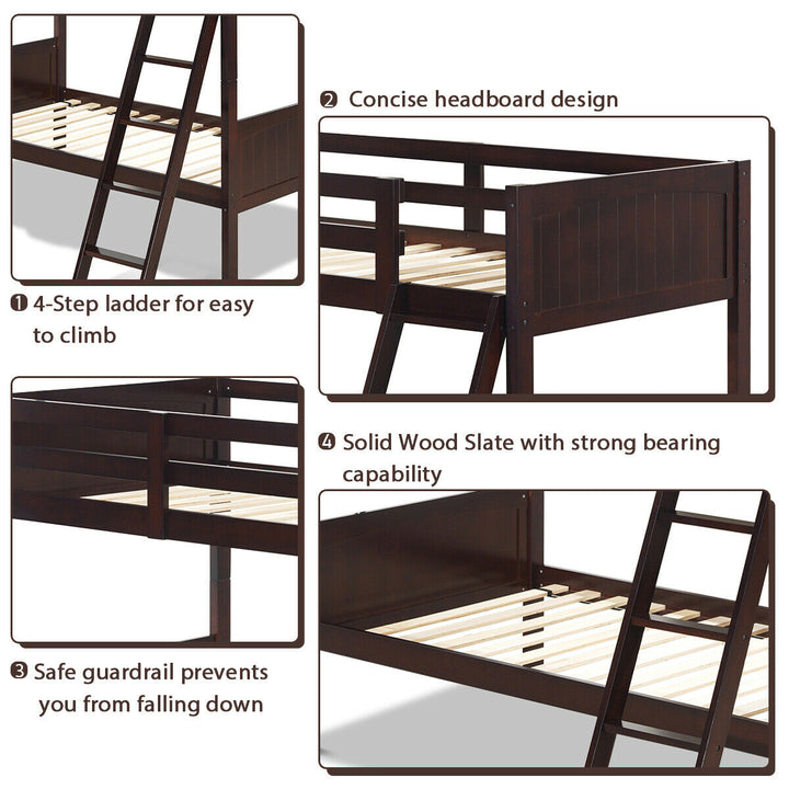 Wooden Twin Over Twin Bunk Beds Convertable 2 Individual Twin Beds Espresso Image 8