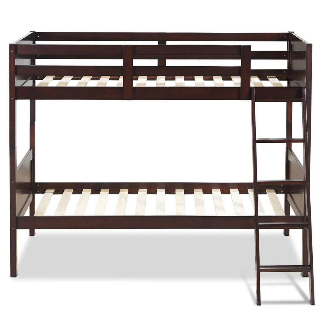 Wooden Twin Over Twin Bunk Beds Convertable 2 Individual Twin Beds Espresso Image 10