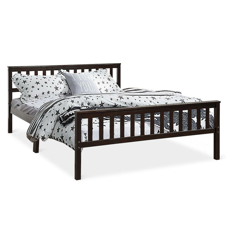 Wood Bed Frame Wood Slats Support Platform W/ Headboard andFootboard Queen Size Image 4