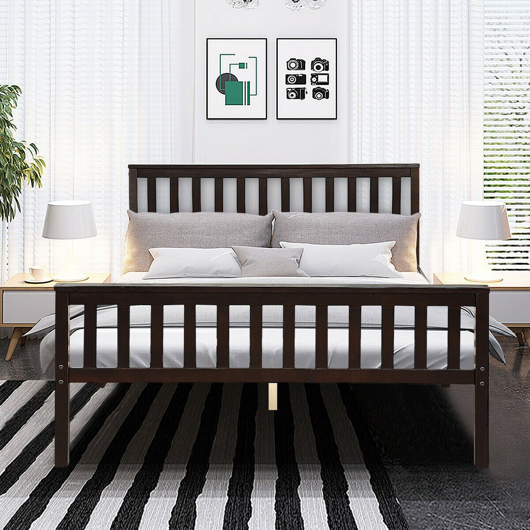 Wood Bed Frame Wood Slats Support Platform W/ Headboard andFootboard Queen Size Image 9